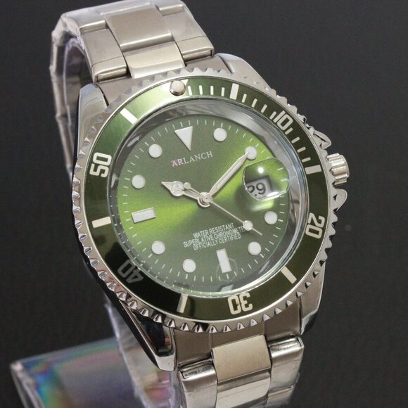 Other - Men's Diver Style Watch Green Uni-directional Bezel Stainless Bracelet 40mm
